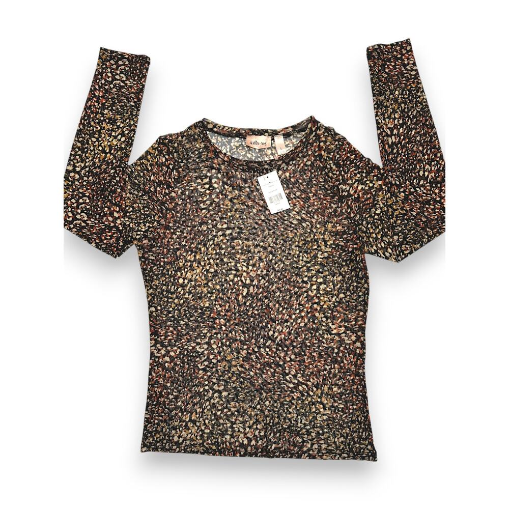 Willow & Root Abstract Print Long Sleeve Sheer Top Size Large